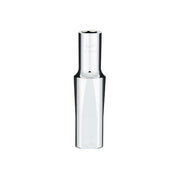 Silver Milwaukee deep socket with black grip sides and 10MM hexagonal opening for 1/2 inch drive.