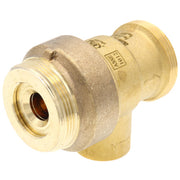 Caleffi 573 brass replacement body with threaded ports and internal copper connection fitting.