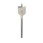Flat boring bit with pointed star-shaped head and cylindrical shaft marked "1-3/8" with hex end attachment.
