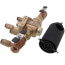 Brass backflow preventer valve with 3/4" NPT connections and black rubber cap, ASSE 1013 certified.