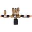 Brass backflow preventer with 1/2" press connections and black valve components on white background.