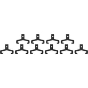 Ten black plastic socket rail clips with mounting holes arranged in two rows.