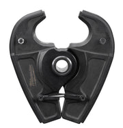 Black metal crimping jaw with curved upper arms, central mounting hole, and serrated lower crimping surfaces.