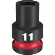 Black impact socket with 11MM marking and red impact ring, 1/2" drive six-point design.