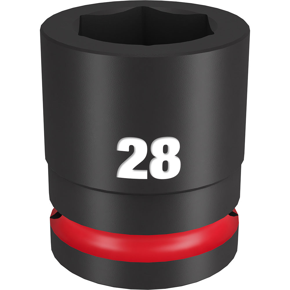 Black and red 28MM socket with hexagonal opening and "28" marking on barrel.
