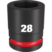 Black and red 28MM socket with hexagonal opening and "28" marking on barrel.