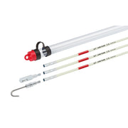 Milwaukee fish stick kit with clear tube, red connector head, and cream-colored flexible rods with red bands and metal hook a