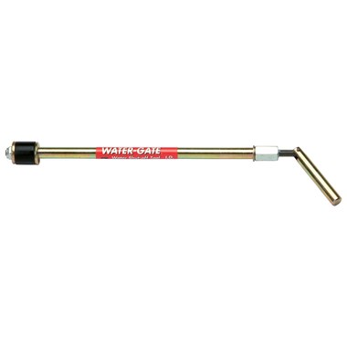 Water shut-off tool with brass shaft, black rubber grip handle, and angled valve key end.