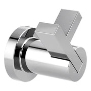 Chrome double robe hook with cylindrical base and two rectangular arms extending upward.