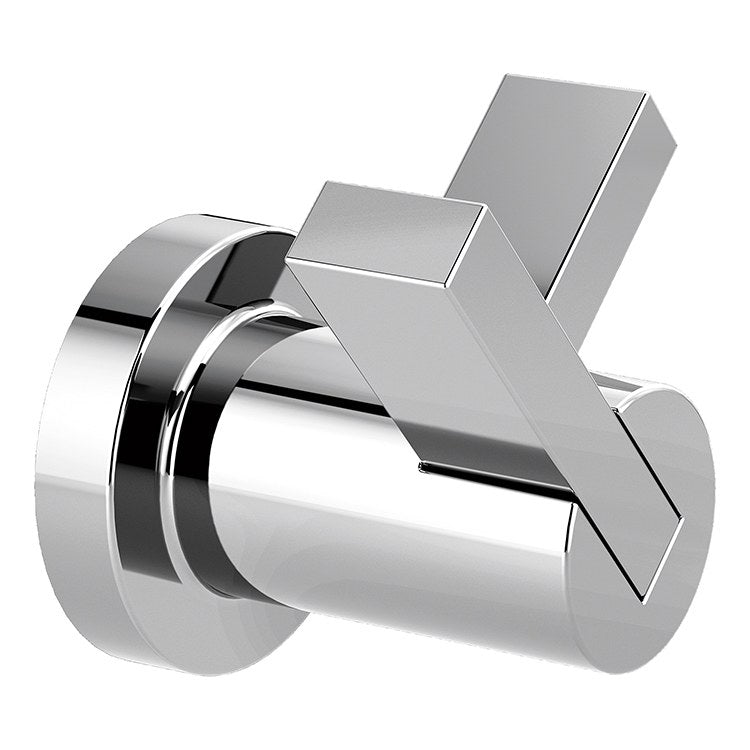 Chrome double robe hook with cylindrical base and two rectangular arms extending upward.