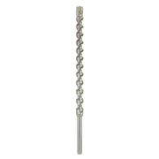 Long metal SDS Max drill bit with twisted flutes and chisel tip, 1-1/4 inches diameter.