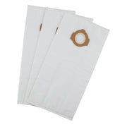 Three white fleece dust bags with tan circular attachment collars arranged in a fan pattern.