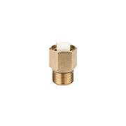 Brass check valve with 1/4" male threaded connection and white internal component.