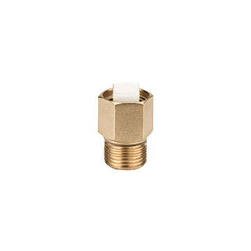 Brass check valve with 1/4" male threaded connection and white internal component.