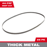 Gray metal band saw blade with serrated edge, 44-7/8 inch length, 10 TPI configuration.
