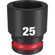 Black socket with hexagonal opening marked "25" and red impact ring at base.