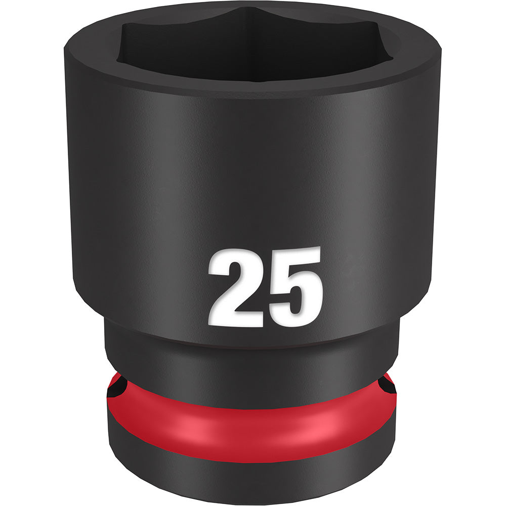 Black socket with hexagonal opening marked "25" and red impact ring at base.