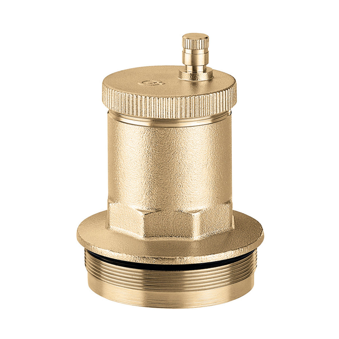 Brass air vent with textured cap, cylindrical body, and threaded base connection.