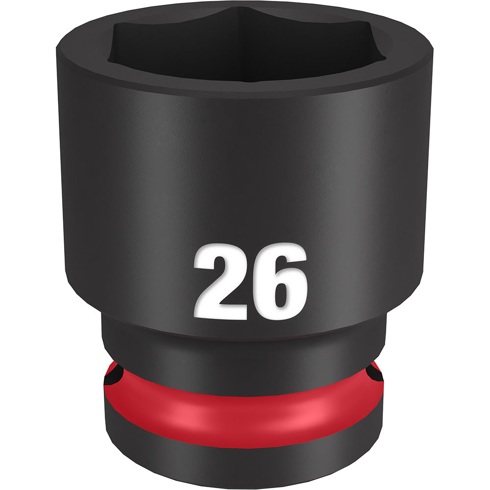 Black 26MM socket with 6-point opening and red grip band on 1/2" drive base.