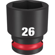 Black 26MM socket with 6-point opening and red grip band on 1/2" drive base.