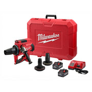 Milwaukee M18 FORCE LOGIC expansion tool kit with red carrying case, cordless press gun, expansion heads, batteries, and char