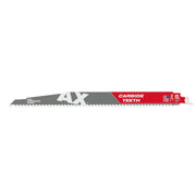 Milwaukee 12-inch Ax carbide teeth SAWZALL blade with gray and red packaging.