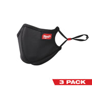 Black reusable face mask with Milwaukee logo and elastic ear loops.