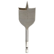 Steel flat boring bit with spade-shaped head and pointed center tip, marked "1 1/2" on shaft.