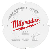 Milwaukee 7-1/4 inch circular saw blade with polycrystalline diamond teeth for fiber cement cutting.