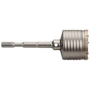 Metal spline core bit with cylindrical cutting head and extended shaft for rotary drilling applications.