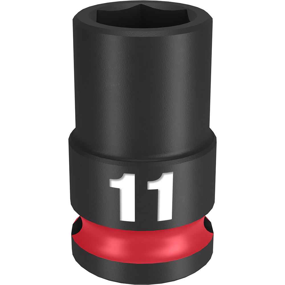 Black 11MM socket with hexagonal opening, marked "11" on band, red grip ring at base.