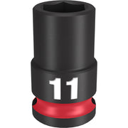 Black 11MM socket with hexagonal opening, marked "11" on band, red grip ring at base.
