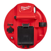 Red circular Milwaukee M18 control hub with black central device holder, OneKey buttons, power dial, and mounting accessories