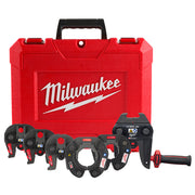 Milwaukee press jaw and ring kit with red carrying case containing multiple black press heads and accessories for FORCE LOGIC