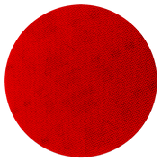 Red circular sanding disc with fine mesh texture surface.