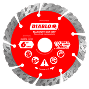 Diablo 6-inch diamond segmented turbo cut-off disc with red center and gray saw teeth around perimeter.