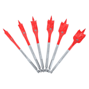 Six red and gray spade bits arranged in a fan pattern, varying in size from smallest to largest.