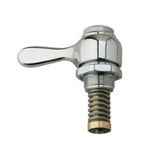 Chrome faucet stem assembly with lever handle and brass threaded base connector.