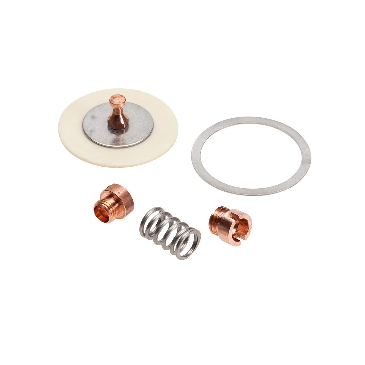 Elkay diaphragm assembly kit with cream disc, metal washer, copper fittings, and coil spring components.