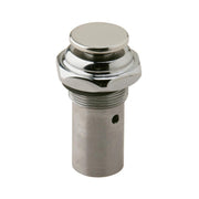 Chrome push button stem assembly with cylindrical metal body and threaded base.