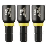 Three 5/16" magnetic nut drivers with black sockets, yellow collars, and black hex shanks labeled "Shockwave" and "5/16".