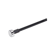 Elkay push button assembly with chrome cap and black stem on white background.