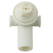 Cream-colored plastic valve body assembly with threaded stem and side ports for water connection.
