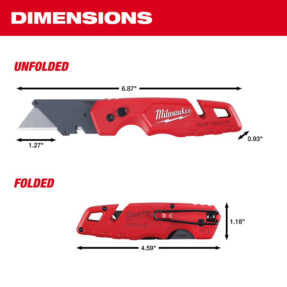 Milwaukee Tool 48-22-1501 Fastback Folding Utility Knife, 6-7/8 In - 2 Pack