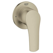 Grohe Eurosmart brushed nickel 2-way diverter trim with lever handle and round backplate.