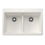 Blanco Liven Equal Double Low Divide Dual Mount Sink in White - 443205
