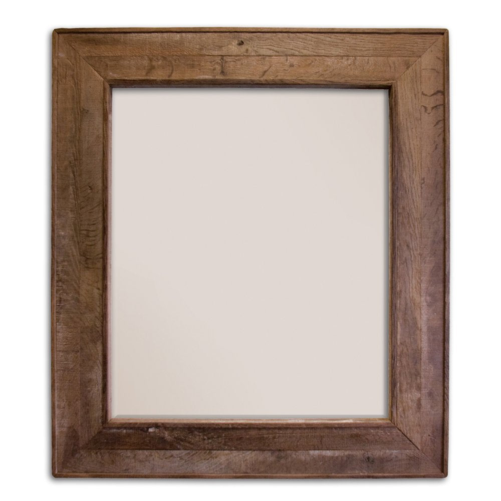 Rectangular mirror with dark walnut wood frame and beveled edges.