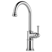 Chrome single-handle bar faucet with curved gooseneck spout and cylindrical lever handle.