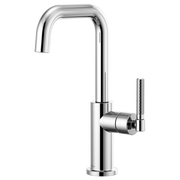 Chrome bar faucet with squared spout, cylindrical body, and knurled side handle.