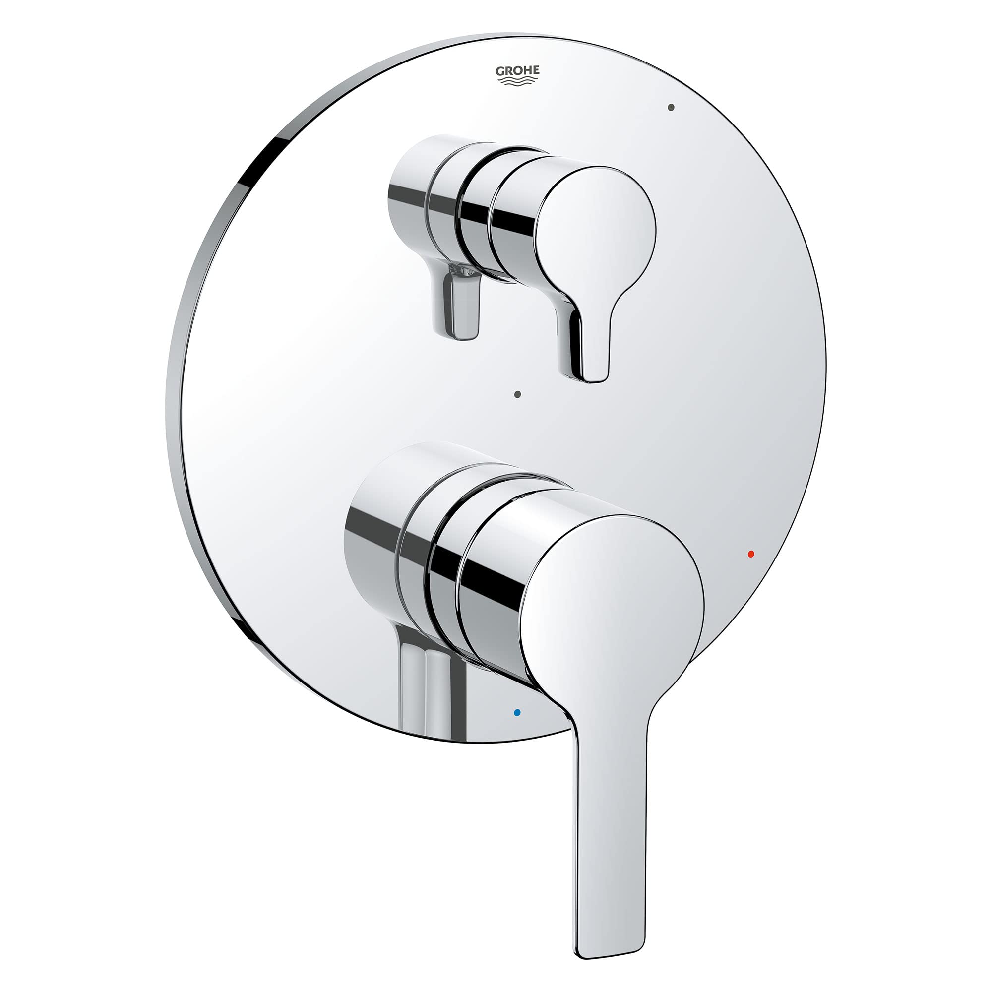 Grohe Lineare chrome pressure balance valve trim with two round handles and circular escutcheon plate.